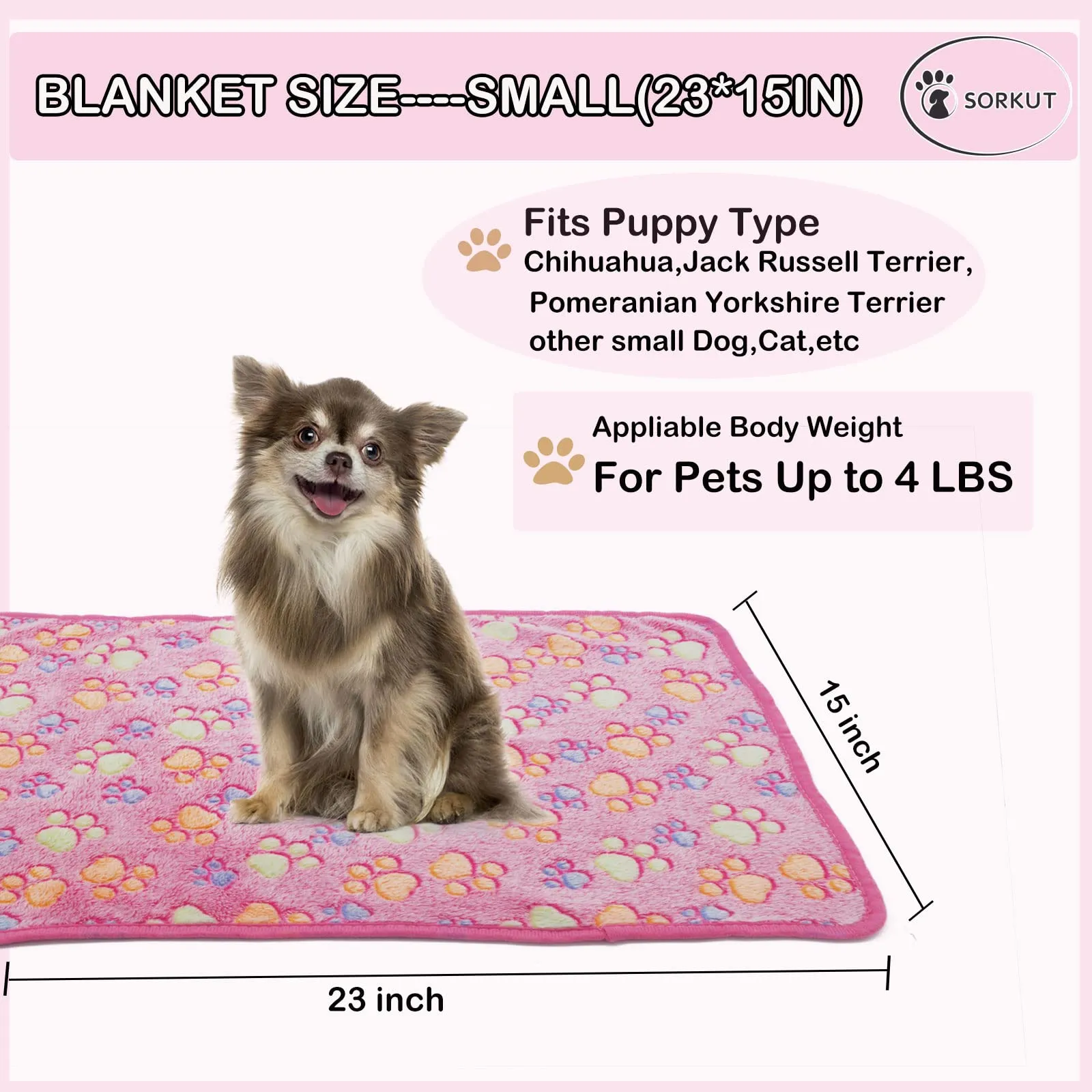 1 Pack 3 Puppy Blankets Super Soft Warm Sleep Mat Paw Print Blanket Fluffy Premium Fleece Pet Blanket Flannel Throw Dog Blankets for Small Dogs Puppy Cat ,Small(23"x15") Small(23"x15") Beige/Brown/Pink