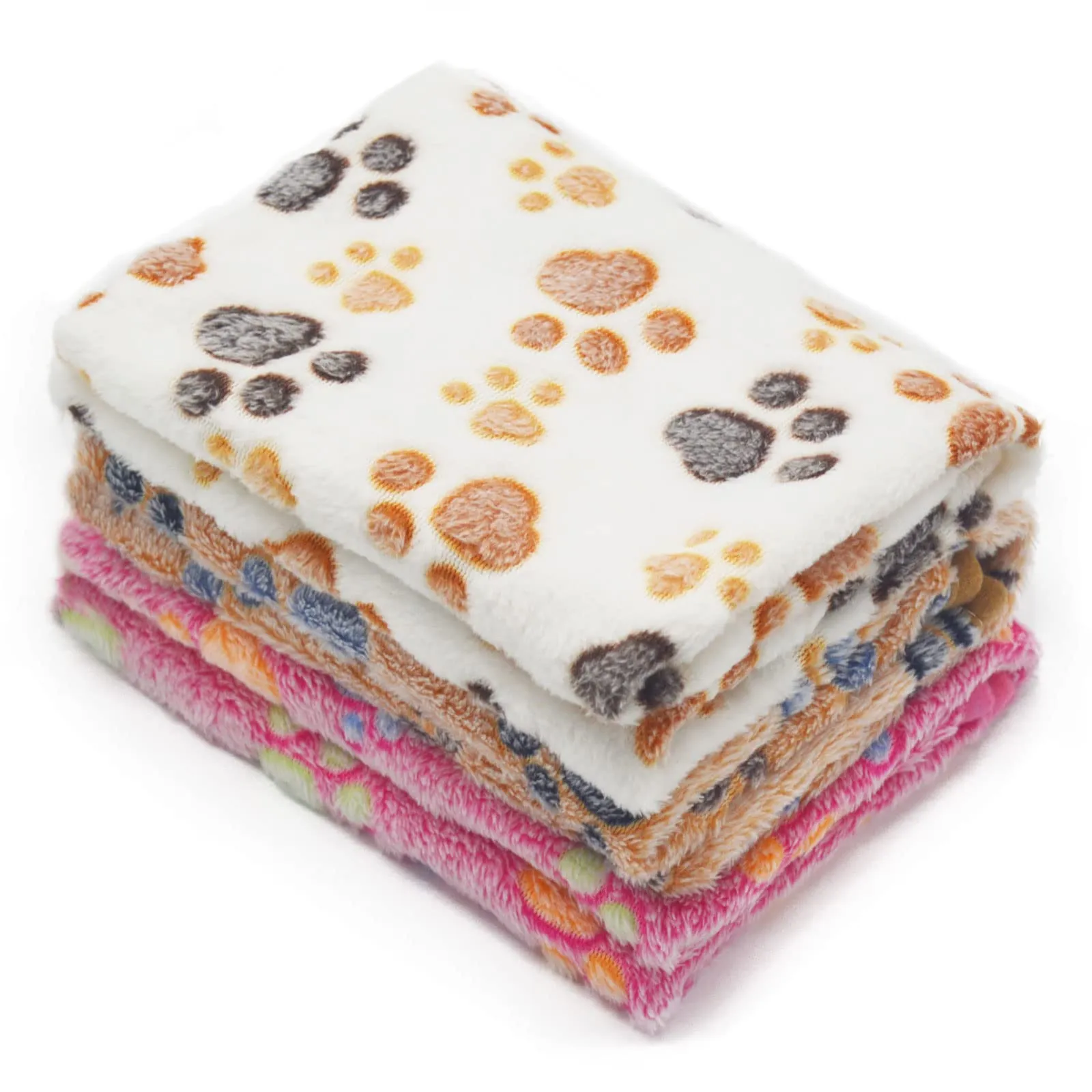 1 Pack 3 Puppy Blankets Super Soft Warm Sleep Mat Paw Print Blanket Fluffy Premium Fleece Pet Blanket Flannel Throw Dog Blankets for Small Dogs Puppy Cat ,Small(23"x15") Small(23"x15") Beige/Brown/Pink