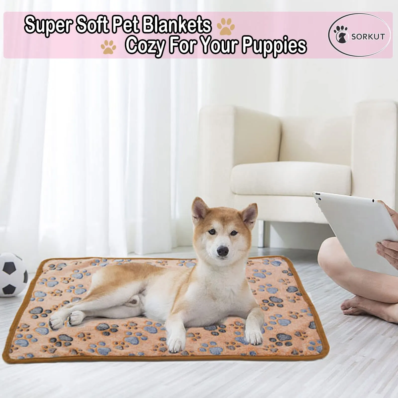 1 Pack 3 Puppy Blankets Super Soft Warm Sleep Mat Paw Print Blanket Fluffy Premium Fleece Pet Blanket Flannel Throw Dog Blankets for Small Dogs Puppy Cat ,Small(23"x15") Small(23"x15") Beige/Brown/Pink