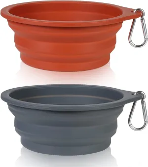 2-Pack Collapsible Dog Bowls – Durable, Rimless Travel Bowls for Pets (600ml, Brown & Grey)