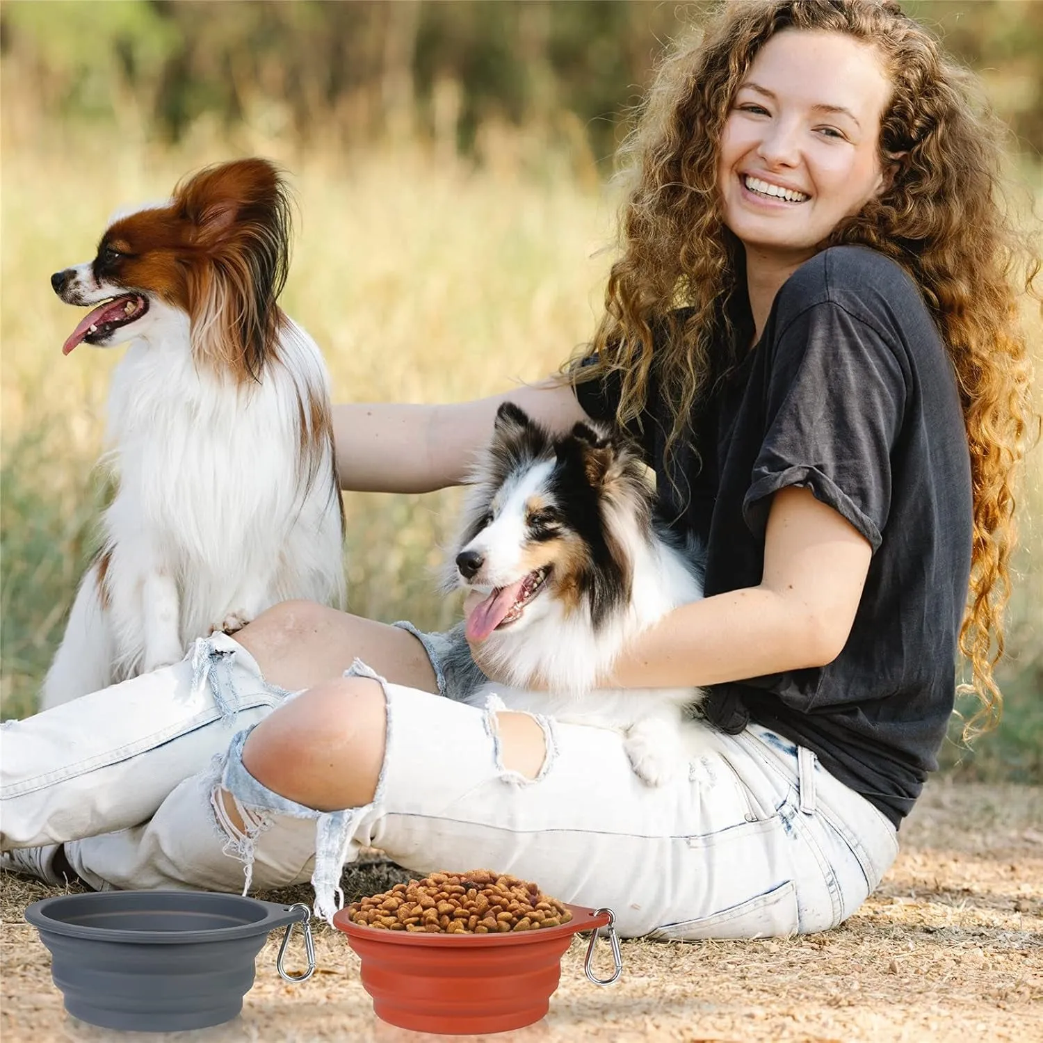 2-Pack Collapsible Dog Bowls – Durable, Rimless Travel Bowls for Pets (600ml, Brown & Grey)