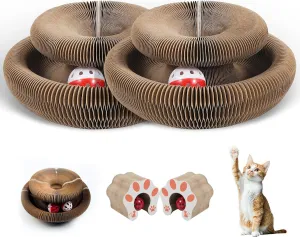 2pcs Kitty Kurlz Cat Toy - Foldable Accordion Cat Scratching Board with Bell Ball - Interactive Cardboard Scratcher cat Toys for Engaging Play