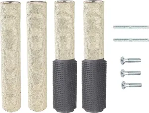 4-Pack Cat Tree Tower Replacement Parts Post 15.7" L, 2.75" Pole with Self Groomer and Massager, DIY Cat Scratching Post