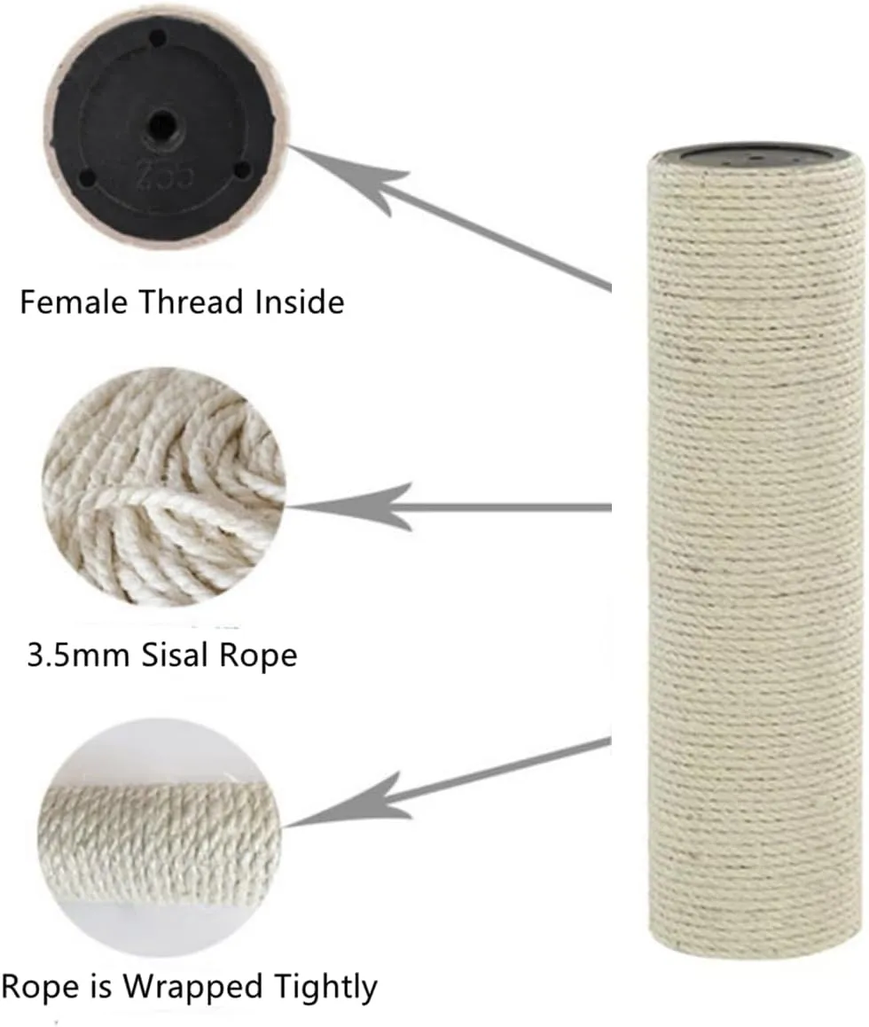 4-Pack Cat Tree Tower Replacement Parts Post 15.7" L, 2.75" Pole with Self Groomer and Massager, DIY Cat Scratching Post