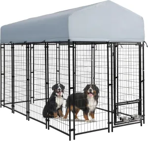 8x4x6 FT Outside Large Dog Kennel with roof - Outdoor Heavy Duty Welded Wire Steel Dog Playpen with Rotating Bowls, Dog Run Enclosure Crate Cage with Lockable Doors for Chicken, Rabbit