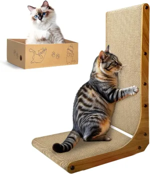 AGYM Cat Scratcher, 26 inch L Shape Cat Scratching Pad for Indoor Cats, Durable Sustainable Cardboard Scratcher with Box, Recyclable Vertical Cat Scratch Pad to Protect Furniture, Large
