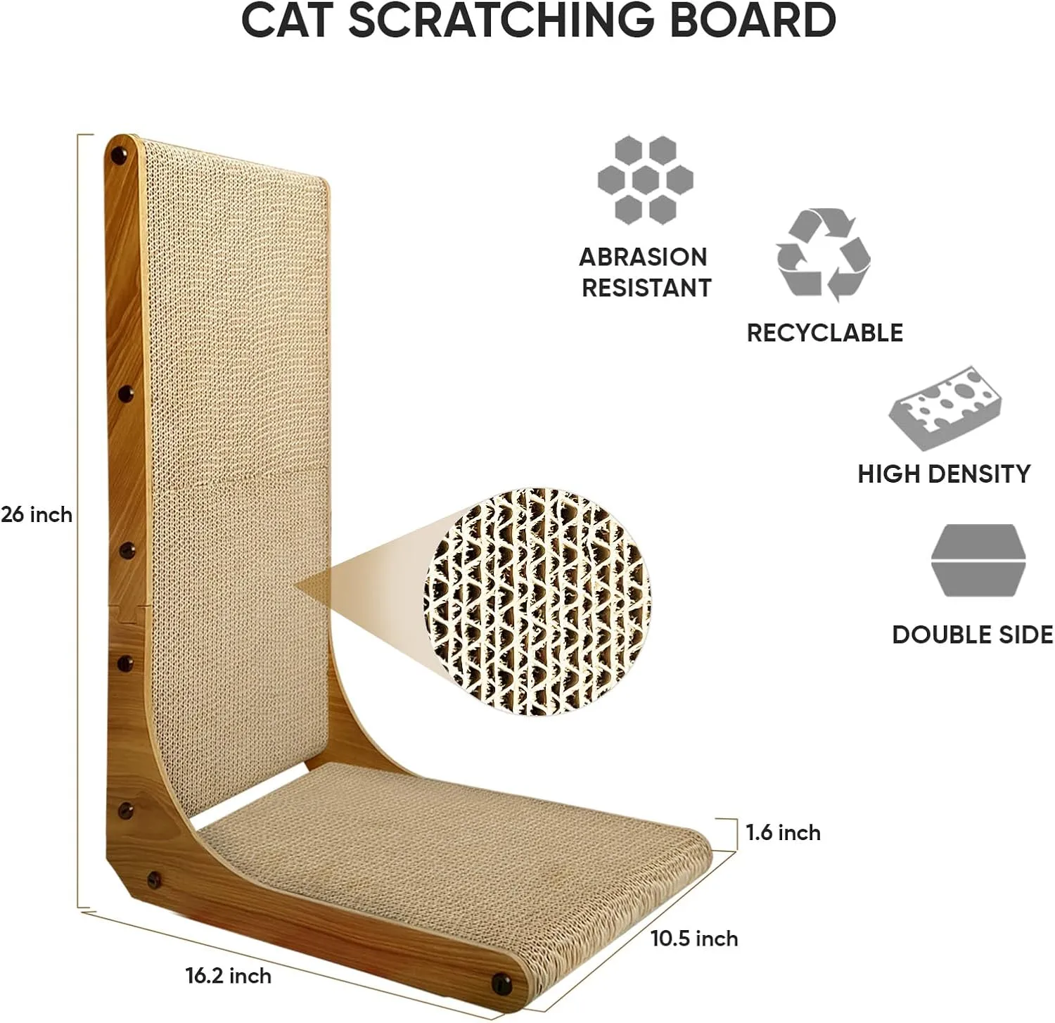 AGYM Cat Scratcher, 26 inch L Shape Cat Scratching Pad for Indoor Cats, Durable Sustainable Cardboard Scratcher with Box, Recyclable Vertical Cat Scratch Pad to Protect Furniture, Large