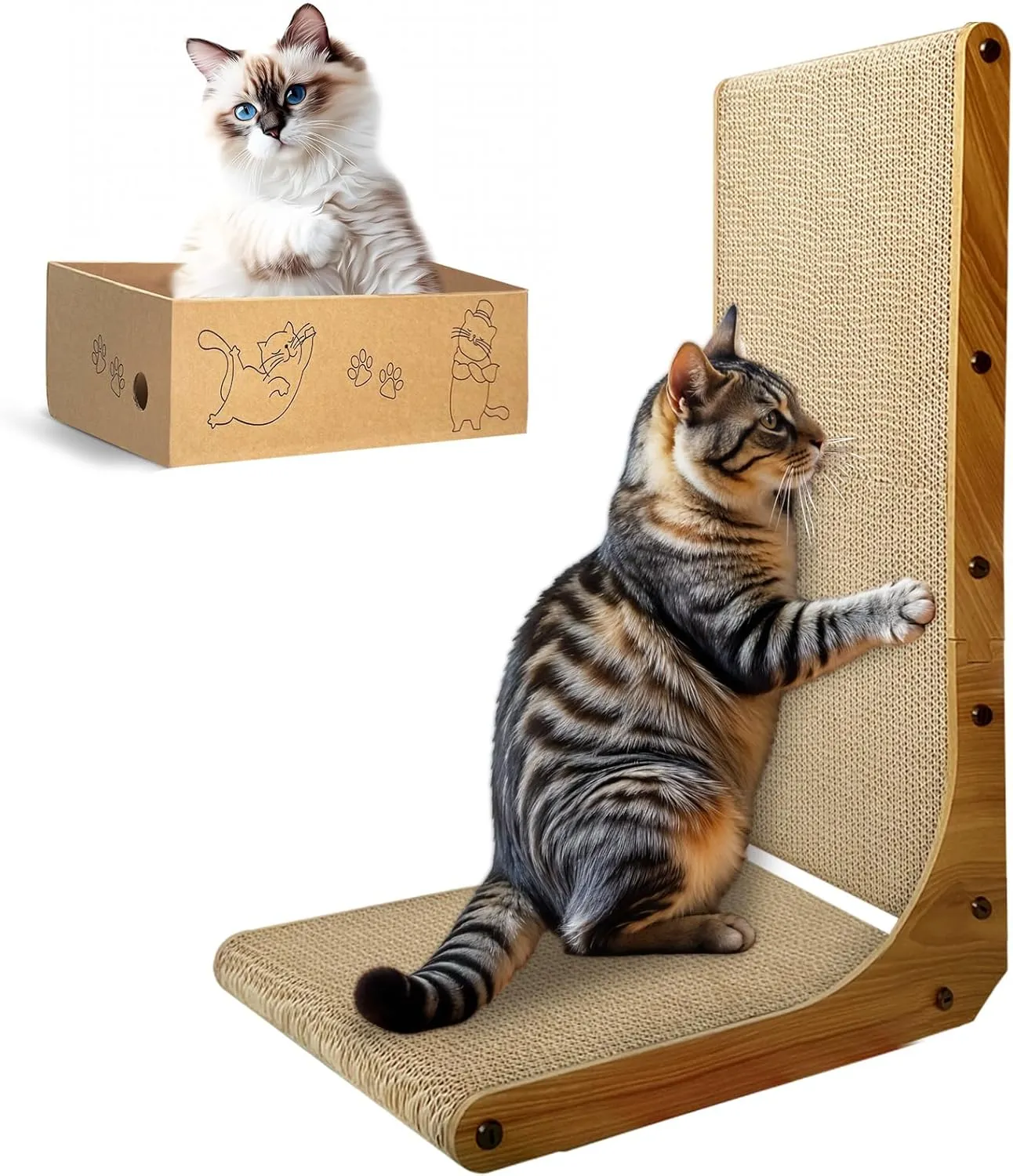 AGYM Cat Scratcher, 26 inch L Shape Cat Scratching Pad for Indoor Cats, Durable Sustainable Cardboard Scratcher with Box, Recyclable Vertical Cat Scratch Pad to Protect Furniture, Large