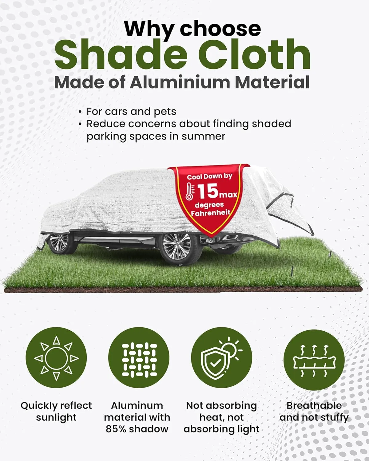 Aluminet Shade Cloth 6.5x6ft, 85% Reflective Silver Aluminet Shade Cloth with Grommets, Sun Protection and Breathable, Complete Accessories, for Greenhouse, Car, Pet, Camping, Garden