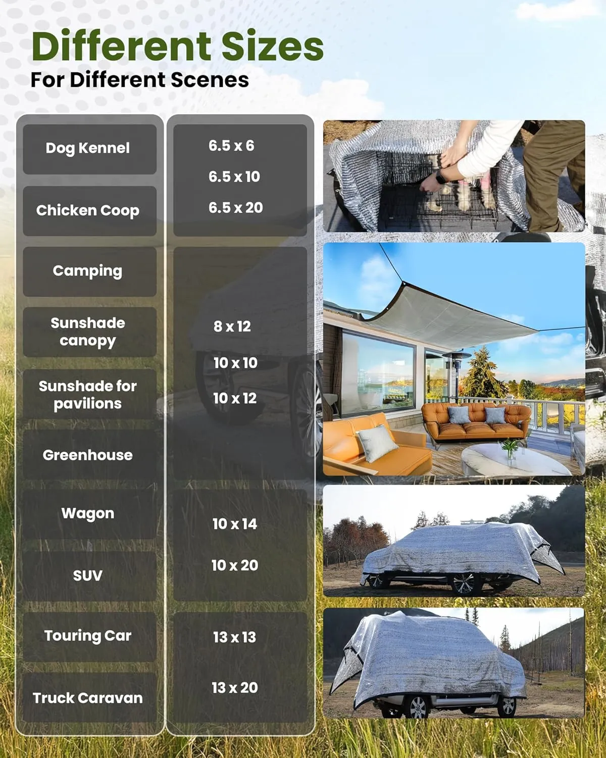 Aluminet Shade Cloth 6.5x6ft, 85% Reflective Silver Aluminet Shade Cloth with Grommets, Sun Protection and Breathable, Complete Accessories, for Greenhouse, Car, Pet, Camping, Garden