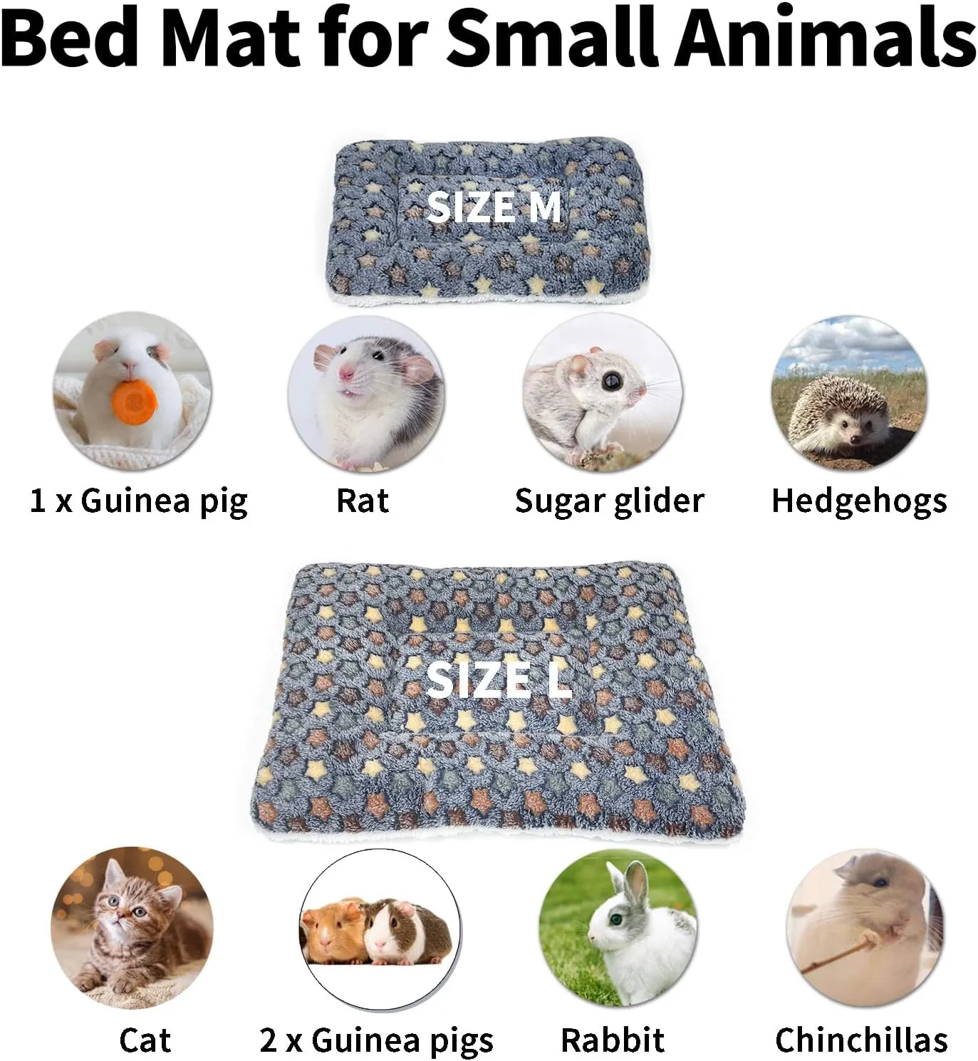 Amakunft 2 Pcs Guinea Pig Bed Mat Washable, Rabbit Winter Bed Pad for Indoor, Warm Small Animal Bed Mattres, Fleece Sleeping Pad for Bunny, Rat, Hedgehog, Sugar Glider, Chinchilla