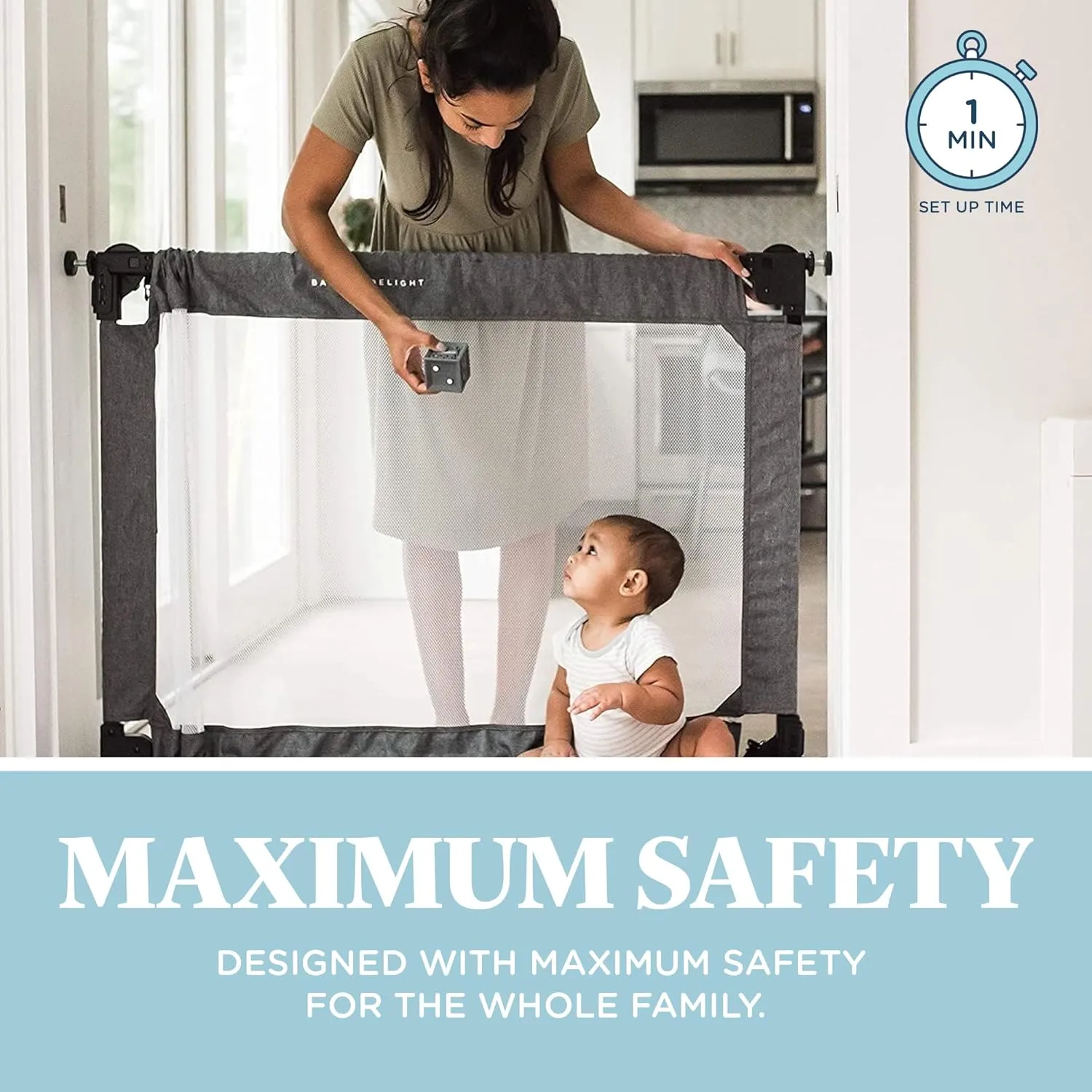 Baby Delight Go with Me Portable Mesh Baby Gate | Span 30-48" Expandable Folding Gate | Pressure Mounted | Charcoal Tweed
