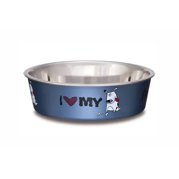 Bella Bowls Large I Love My Dog Steel Blue