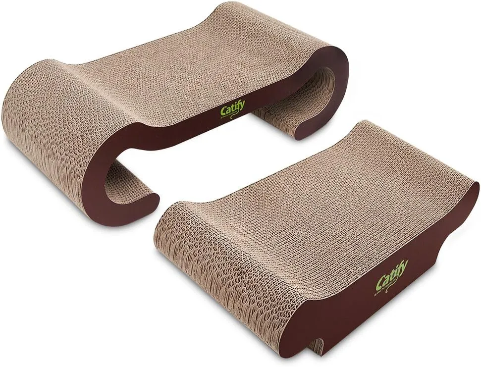 Best Pet Supplies Corrugated Cardboard Cat Scratcher Refill Pads, Lounger, and Fun Interactive Scratching Boards, Claw Safe, Durable, Natural Recycled Materials, Supports Active Play - Lounger I