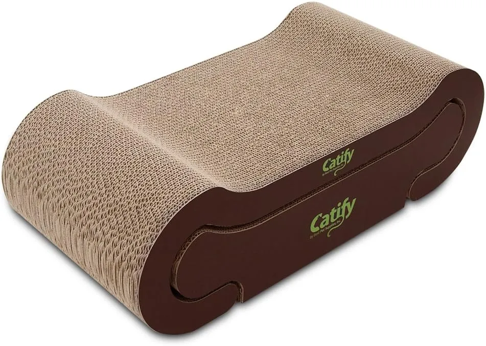 Best Pet Supplies Corrugated Cardboard Cat Scratcher Refill Pads, Lounger, and Fun Interactive Scratching Boards, Claw Safe, Durable, Natural Recycled Materials, Supports Active Play - Lounger I