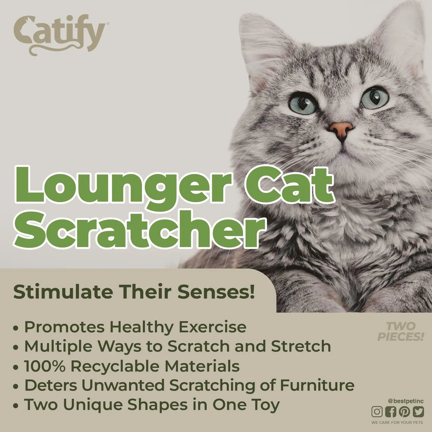 Best Pet Supplies Corrugated Cardboard Cat Scratcher Refill Pads, Lounger, and Fun Interactive Scratching Boards, Claw Safe, Durable, Natural Recycled Materials, Supports Active Play - Lounger I