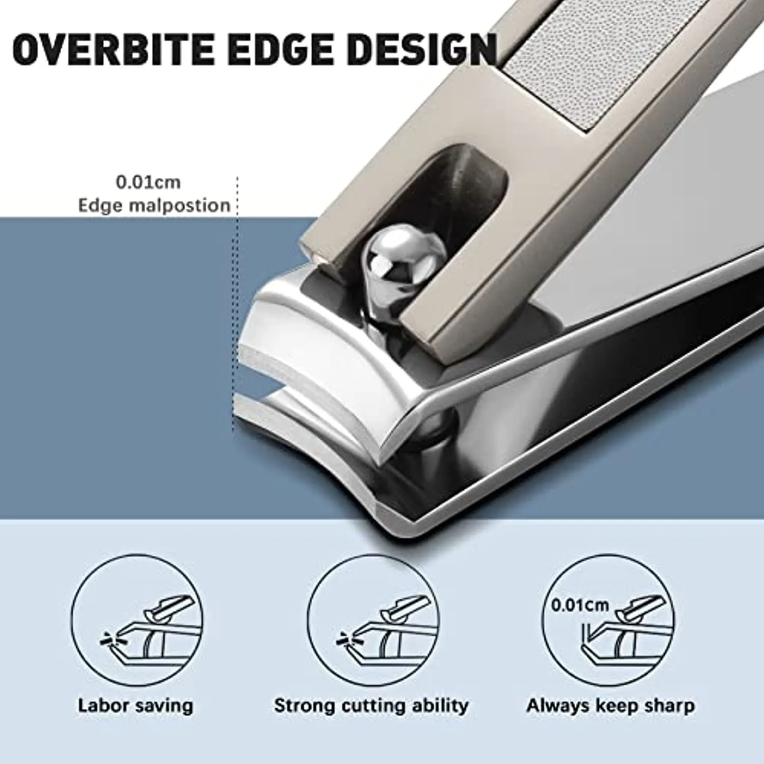 BEZOX Nail Clipper Set with Built in Nail File – 3 Piece Set of 2 Curved Blades and 1 Slant Cutting Edge Toe Nail Cutter Nails Trimmer for People
