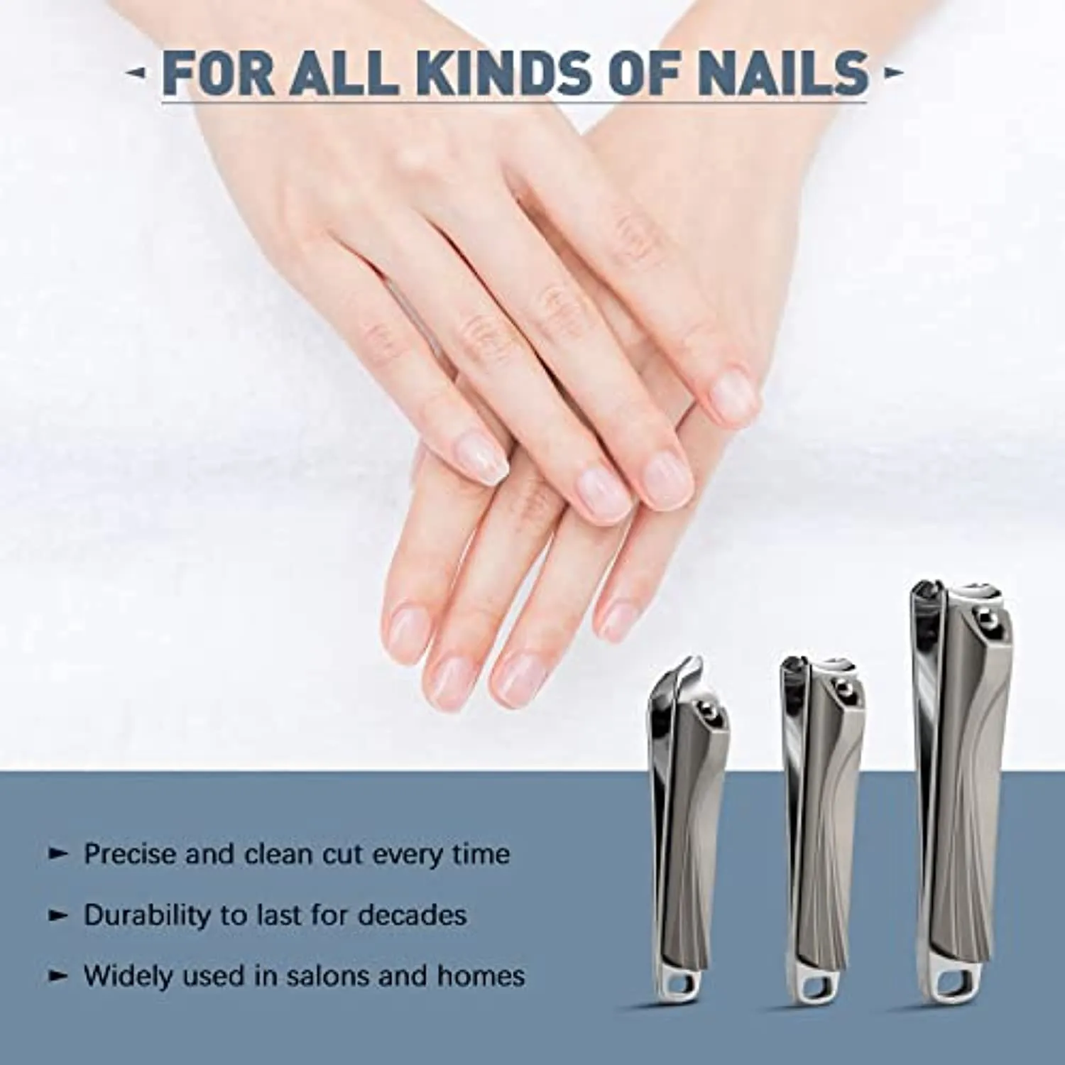 BEZOX Nail Clipper Set with Built in Nail File – 3 Piece Set of 2 Curved Blades and 1 Slant Cutting Edge Toe Nail Cutter Nails Trimmer for People