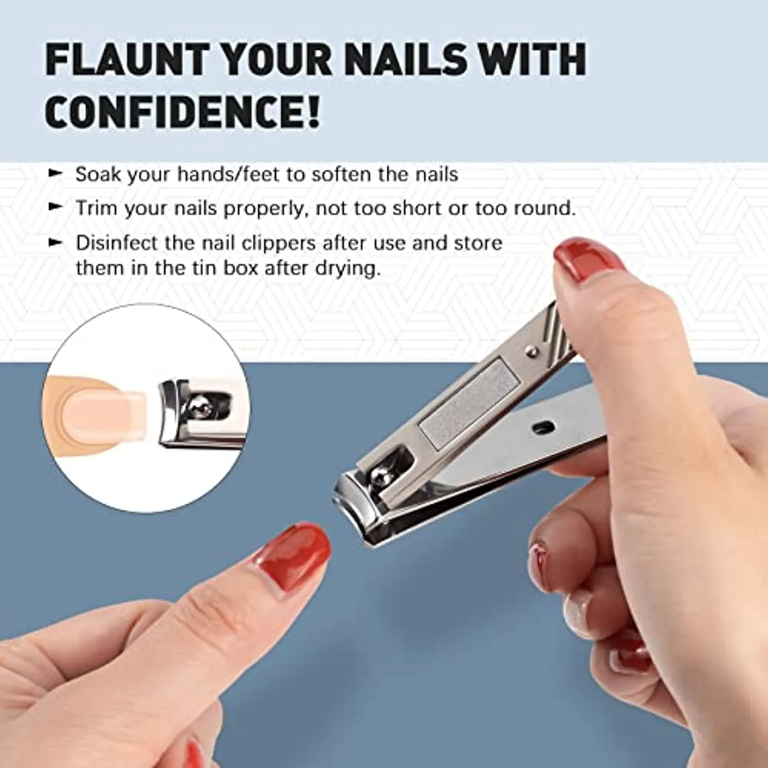 BEZOX Nail Clipper Set with Built in Nail File – 3 Piece Set of 2 Curved Blades and 1 Slant Cutting Edge Toe Nail Cutter Nails Trimmer for People