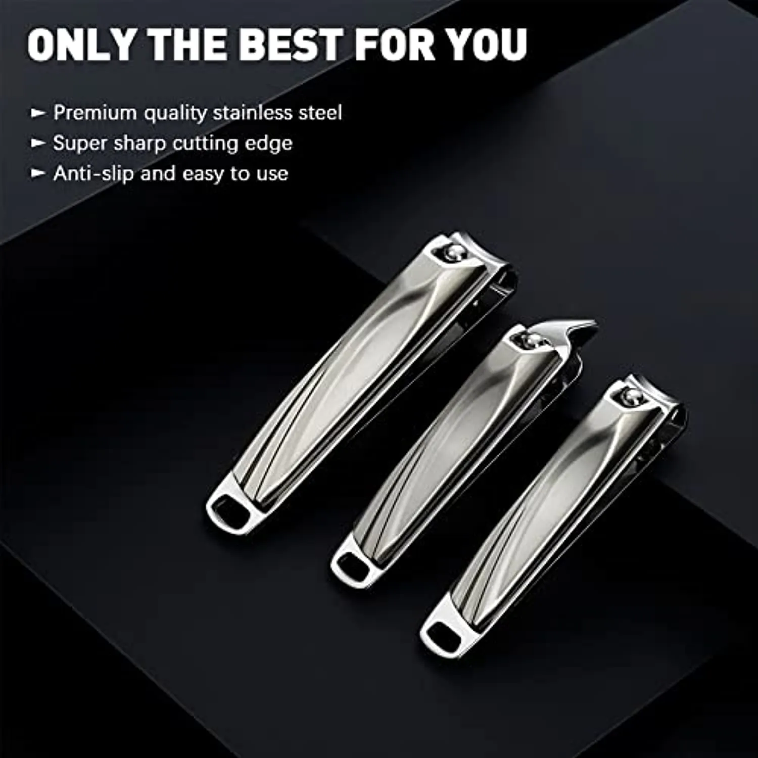 BEZOX Nail Clipper Set with Built in Nail File – 3 Piece Set of 2 Curved Blades and 1 Slant Cutting Edge Toe Nail Cutter Nails Trimmer for People