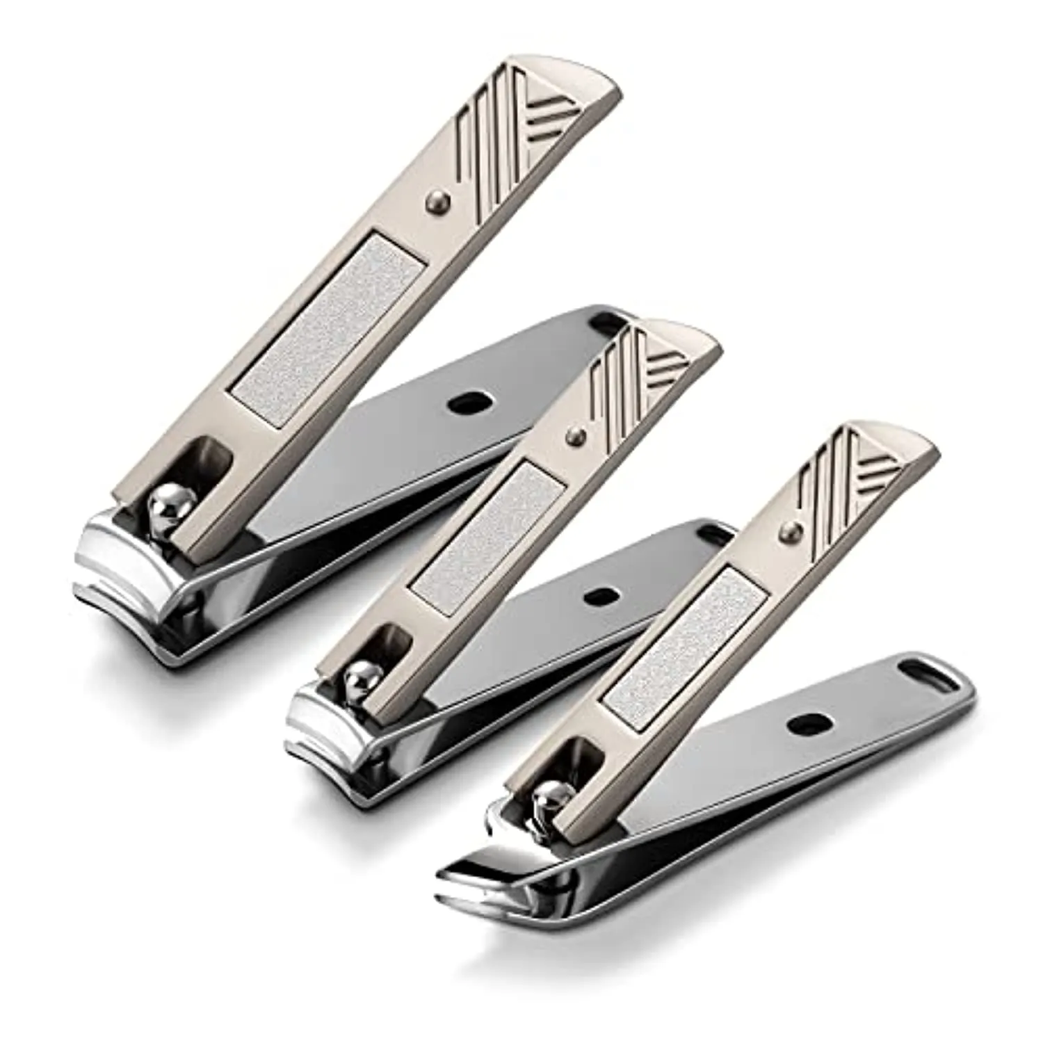 BEZOX Nail Clipper Set with Built in Nail File – 3 Piece Set of 2 Curved Blades and 1 Slant Cutting Edge Toe Nail Cutter Nails Trimmer for People