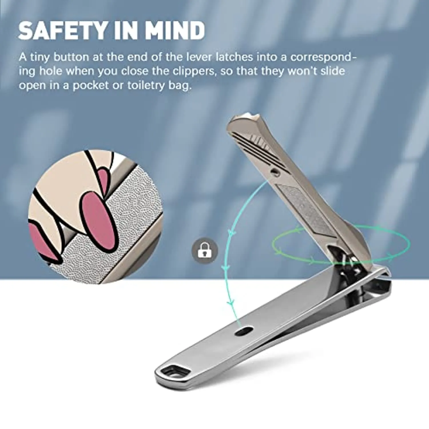 BEZOX Nail Clipper Set with Built in Nail File – 3 Piece Set of 2 Curved Blades and 1 Slant Cutting Edge Toe Nail Cutter Nails Trimmer for People