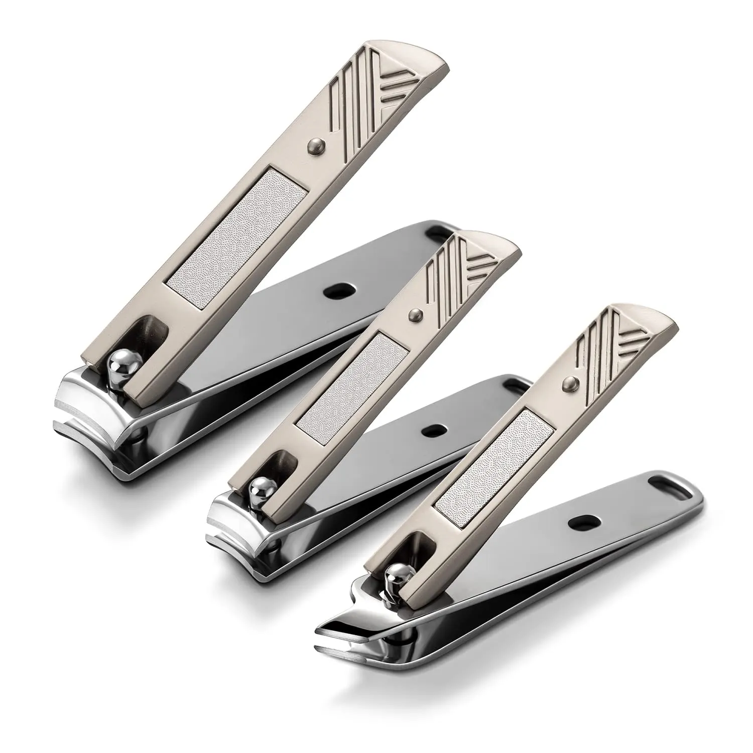 BEZOX Nail Clipper Set with Built in Nail File – 3 Piece Set of 2 Curved Blades and 1 Slant Cutting Edge Toe Nail Cutter Nails Trimmer for People