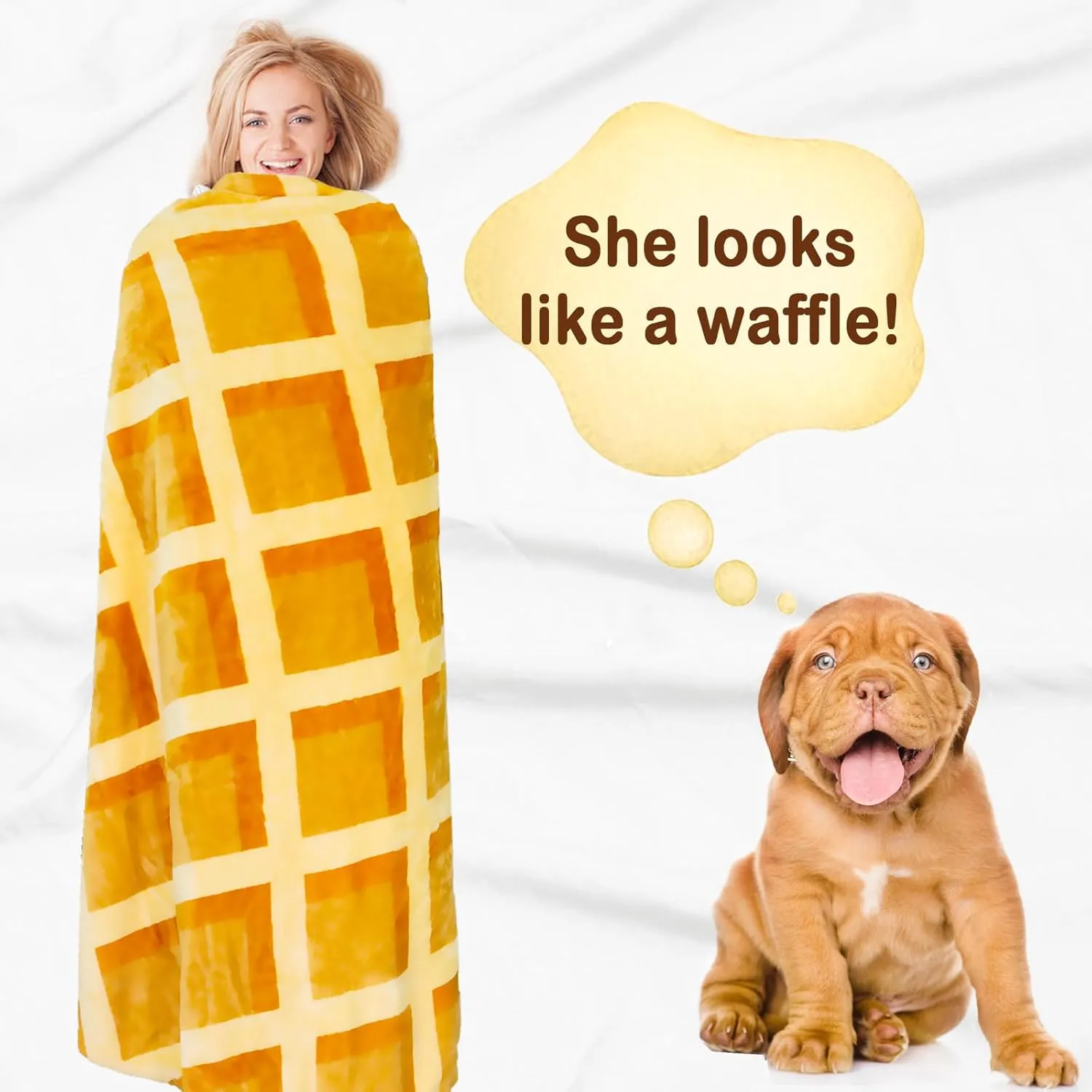 Bnuitland Waffle Funny Blanket, 300 GSM Double Sided Giant Funny Novelty Realistic Food Blanket with Pouch for Adults and Kids, Super Soft Flannel Throw