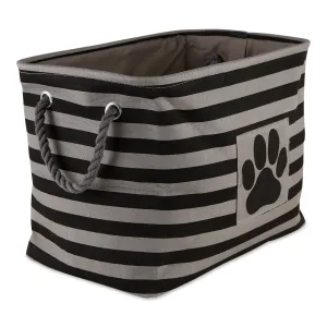 Bone Dry Pet Storage Bin, Striped Paw Patch, Black, Large - 17.5x12x15"