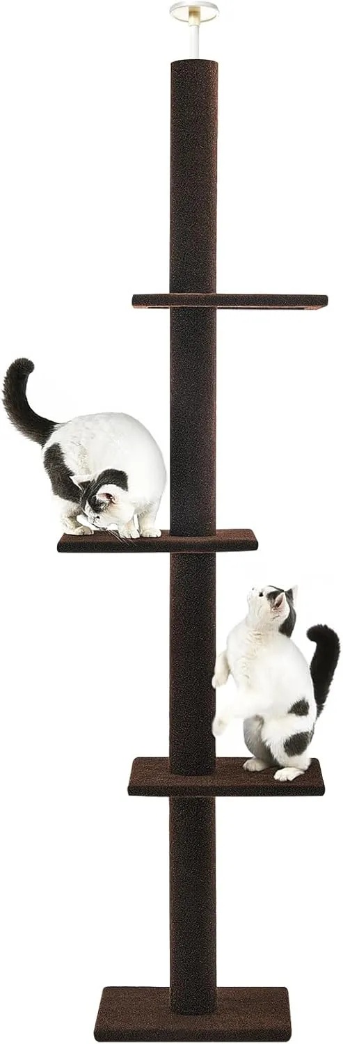 Cat Craft Cat Tree Floor to Ceiling 95-108" Tall Cat Tree Carpet Cat Tower Kitten Tree Sisal Scratching Post and Mat Cat Pole for Indoor Cats, Dark Brown, Style A