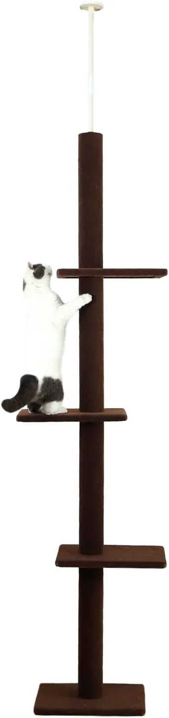 Cat Craft Cat Tree Floor to Ceiling 95-108" Tall Cat Tree Carpet Cat Tower Kitten Tree Sisal Scratching Post and Mat Cat Pole for Indoor Cats, Dark Brown, Style A