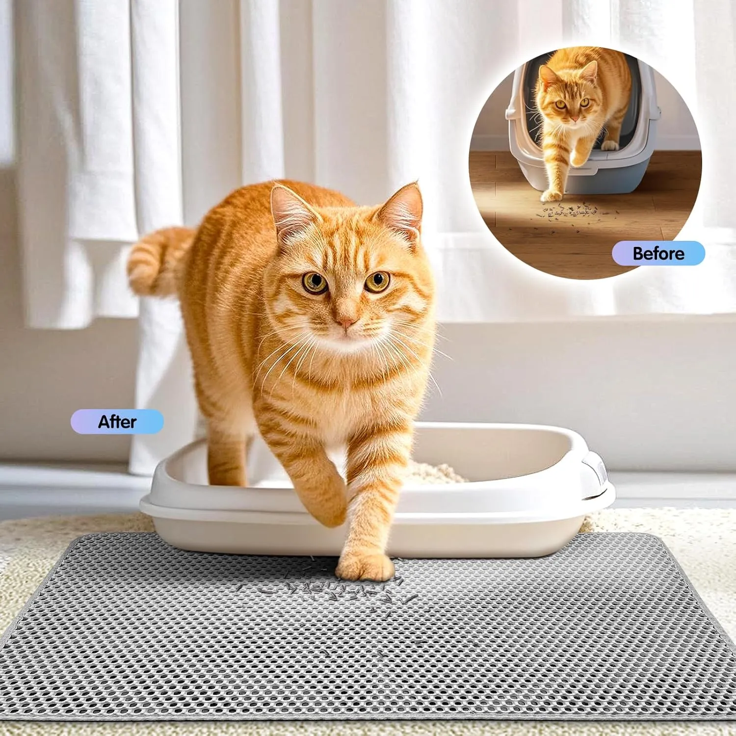 Cat Litter Mats for Indoor Cats, Large 30x22 Waterproof Litter Trapping Mat, Non-Slip, DurableEasy Clean Cat Mat for Litter Box, Grey