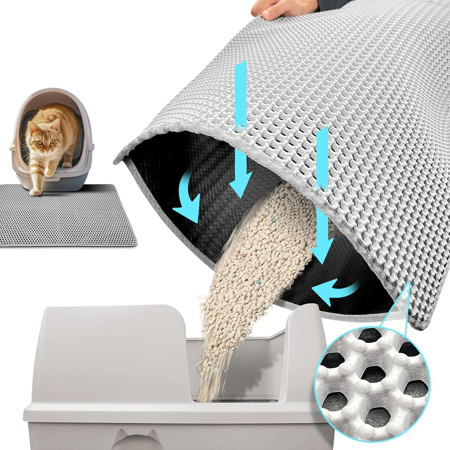 Cat Litter Mats for Indoor Cats, Large 30x22 Waterproof Litter Trapping Mat, Non-Slip, DurableEasy Clean Cat Mat for Litter Box, Grey