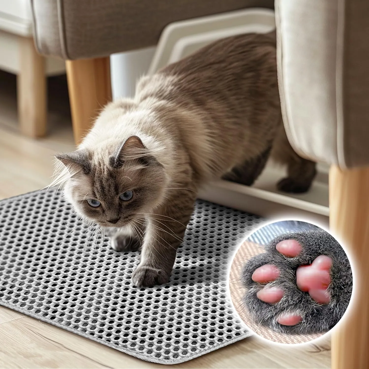 Cat Litter Mats for Indoor Cats, Large 30x22 Waterproof Litter Trapping Mat, Non-Slip, DurableEasy Clean Cat Mat for Litter Box, Grey