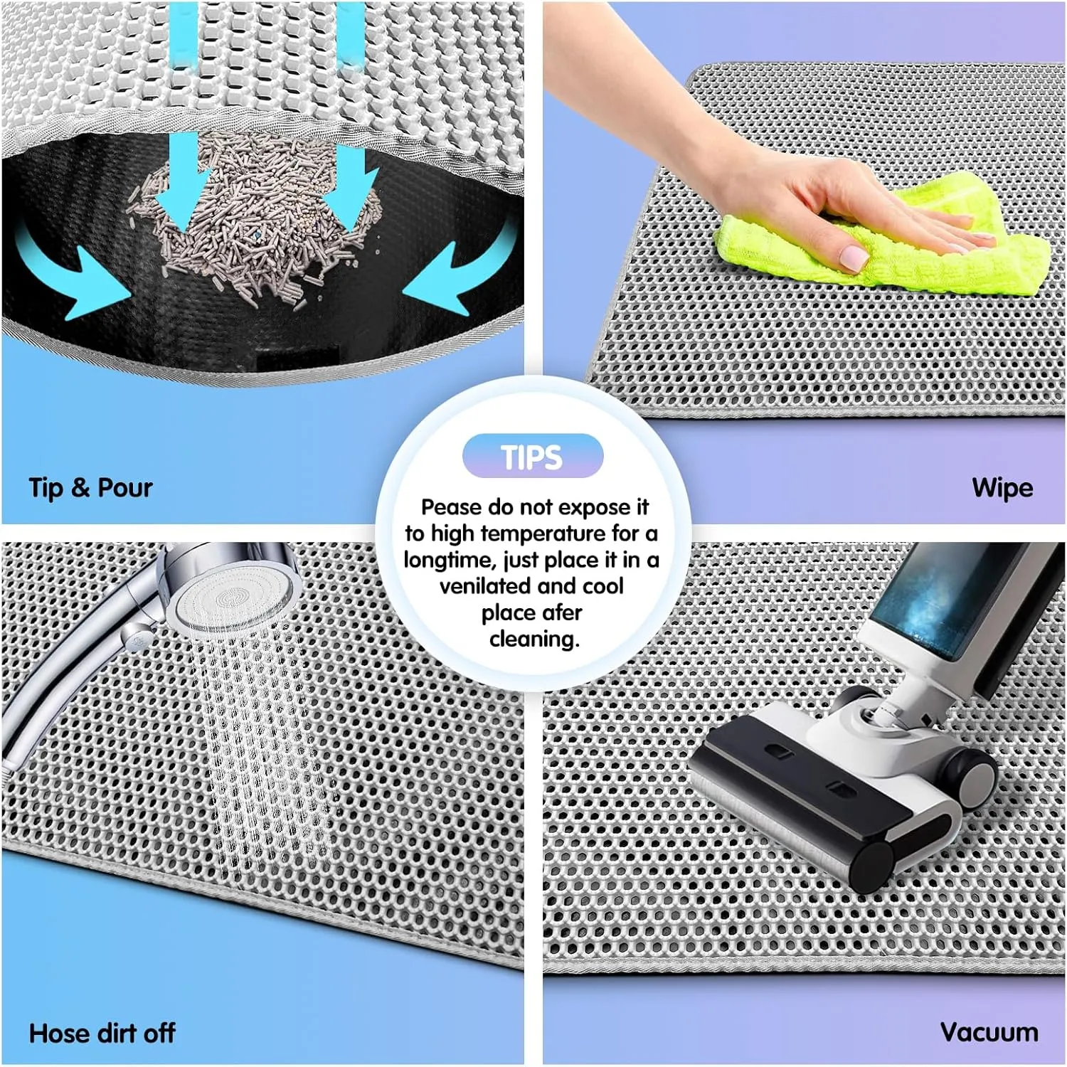 Cat Litter Mats for Indoor Cats, Large 30x22 Waterproof Litter Trapping Mat, Non-Slip, DurableEasy Clean Cat Mat for Litter Box, Grey