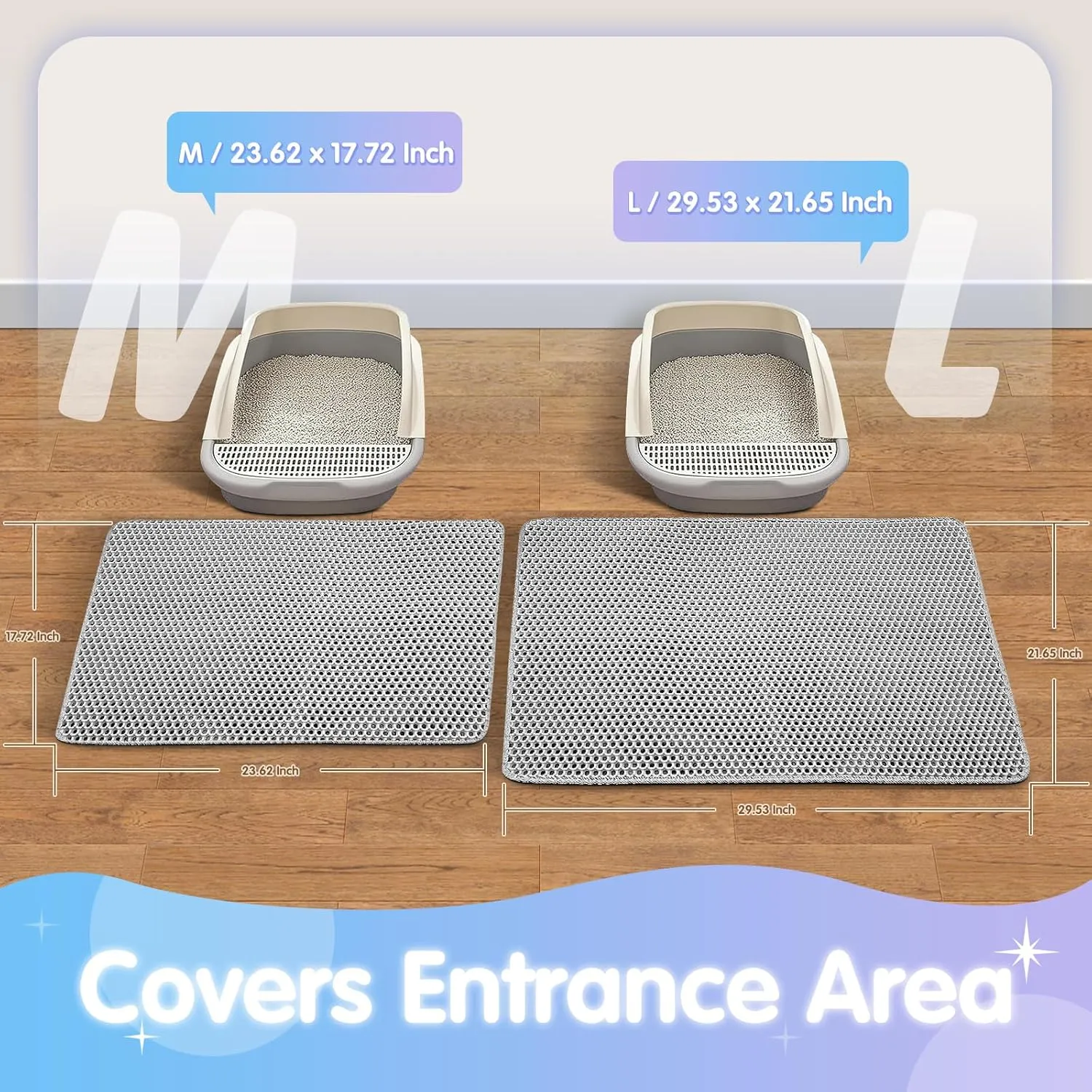 Cat Litter Mats for Indoor Cats, Large 30x22 Waterproof Litter Trapping Mat, Non-Slip, DurableEasy Clean Cat Mat for Litter Box, Grey