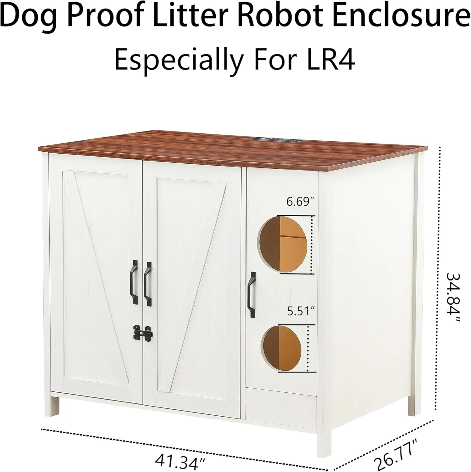 Cat Litter Robot Enclosure, Automatic Litter Box Enclosure for Litter Robot 3/4,Cat-Exclusive entrace for Dog Proof and Fun,Power Outlet for Litter Robot Cabinet,Litter Collector,Antique White