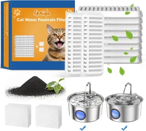 Cat Water Fountain Filters: Compatible with Kenida 3.2L/108oz Stainless Steel Pet Fountain,10 Filters with 2 Sponges Replacement Filters