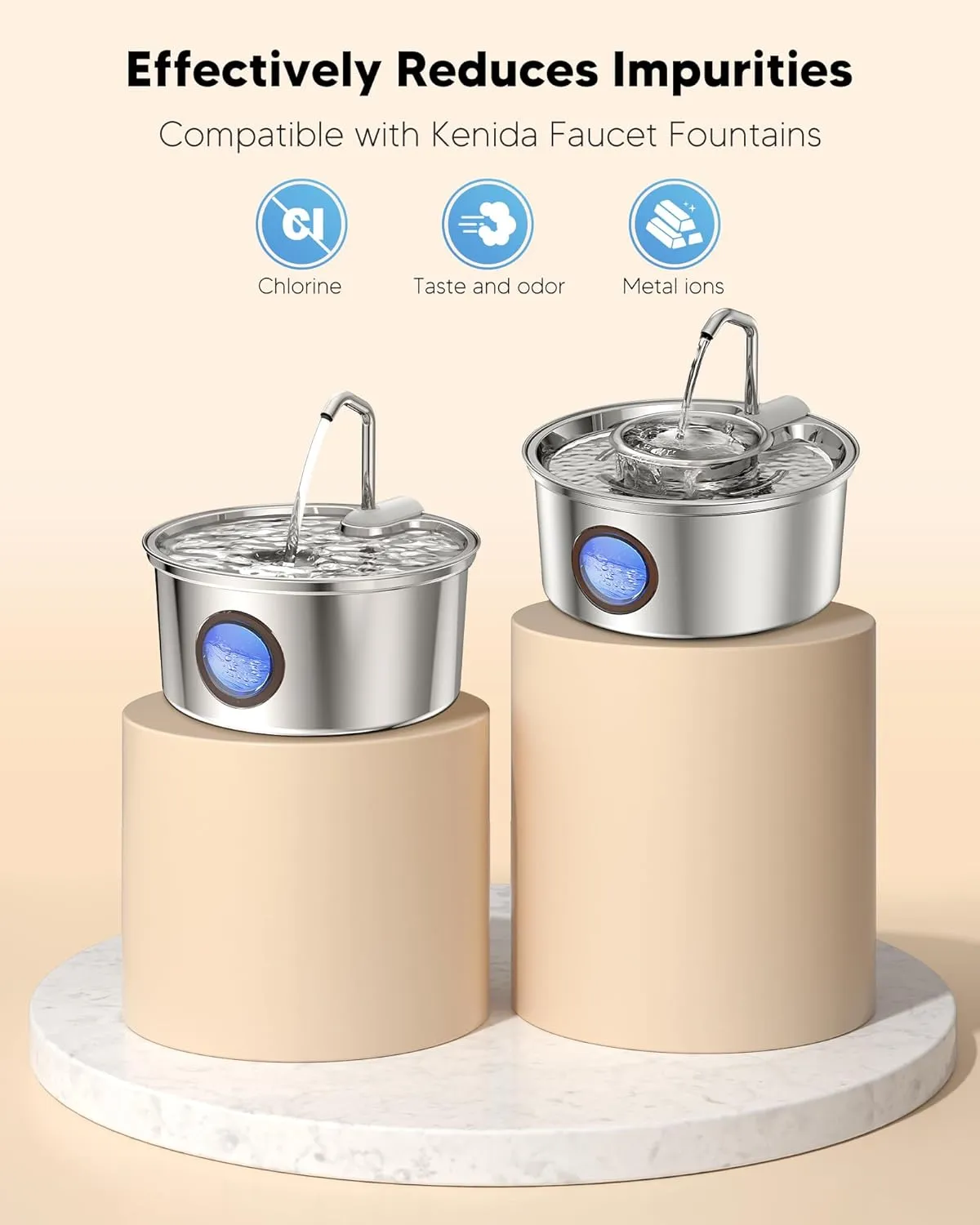 Cat Water Fountain Filters: Compatible with Kenida 3.2L/108oz Stainless Steel Pet Fountain,10 Filters with 2 Sponges Replacement Filters