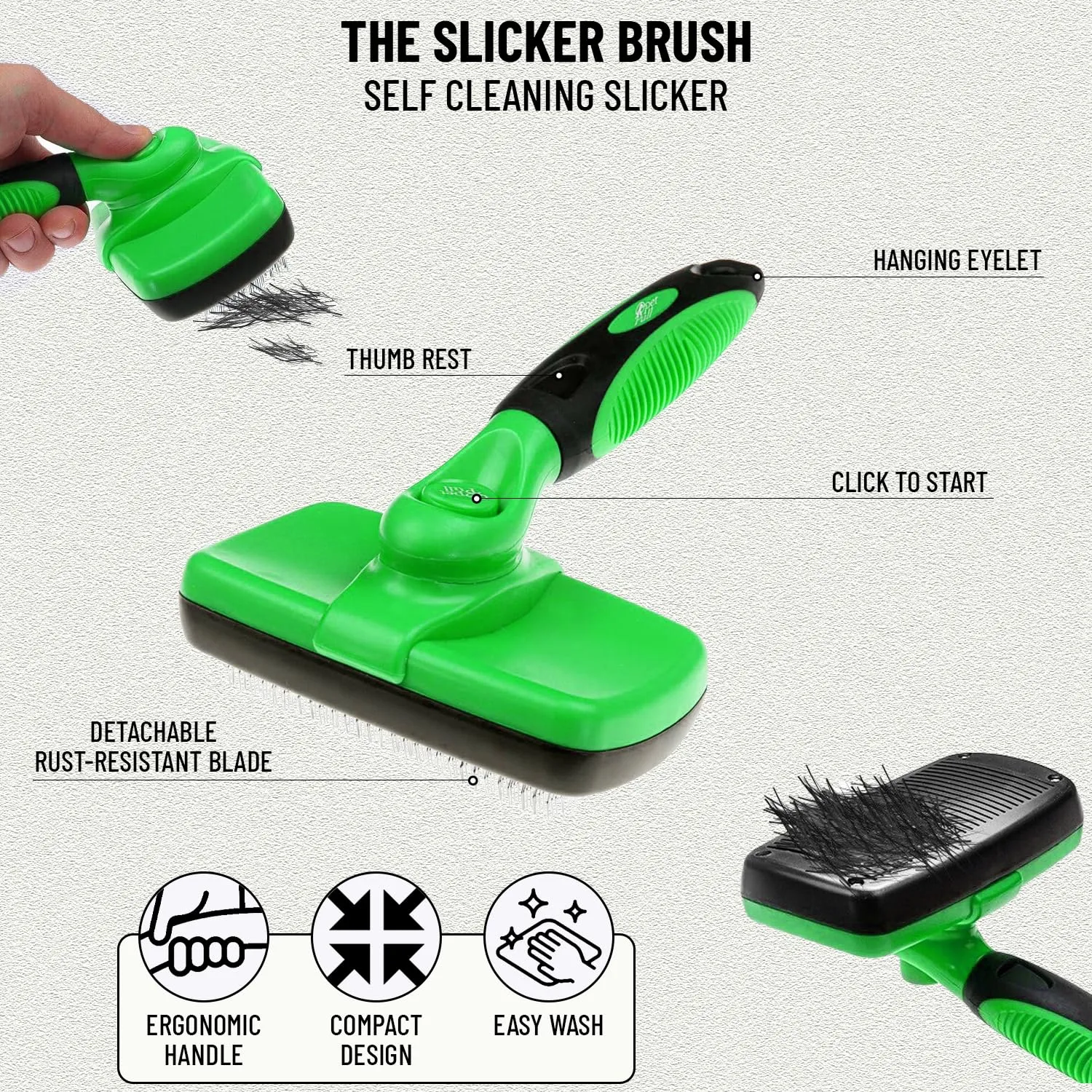 Complete Professional Pet Grooming Kit with Pet Hair Removal Tool brush Gloves, Self-Cleaning Slicker Brush, and Pro Grooming Dog Brush Deshedder Comb to Reduce Shedding (Green)