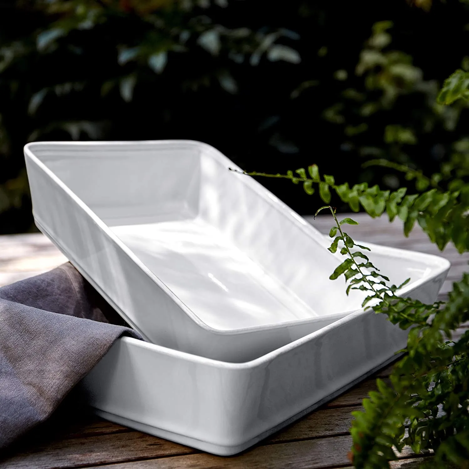 COSTA NOVA Friso Collection Stoneware Ceramic Rectangular Baker Medium 11.75"x8.75", White