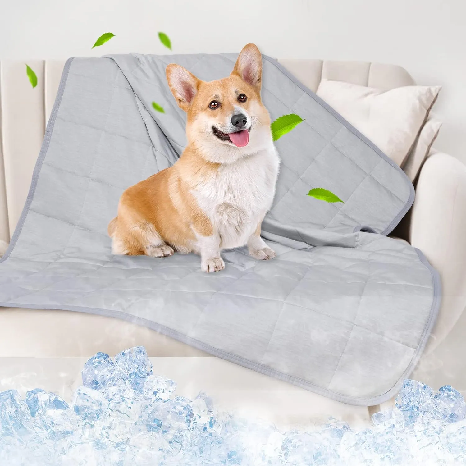 Dog Cooling Blanket, 0.4 Q-MAX Cooling Blanket For Large Dogs Washable, Cool To Touch Dog Blankets For Bed Cover, Soft Lightweight Cooling Dog Blanket Help Your Pet Sleep Well In Summer (48"62"/Grey)