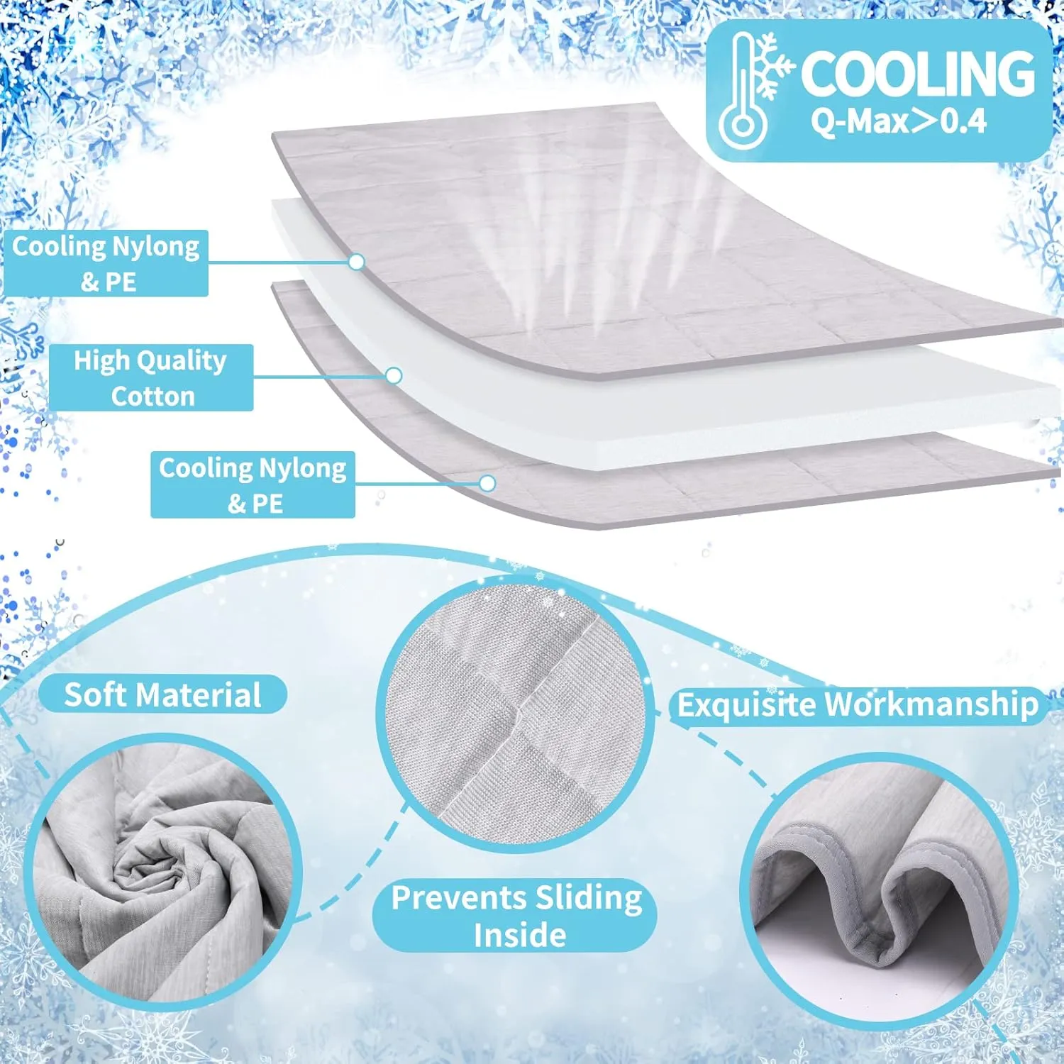Dog Cooling Blanket, 0.4 Q-MAX Cooling Blanket For Large Dogs Washable, Cool To Touch Dog Blankets For Bed Cover, Soft Lightweight Cooling Dog Blanket Help Your Pet Sleep Well In Summer (48"62"/Grey)