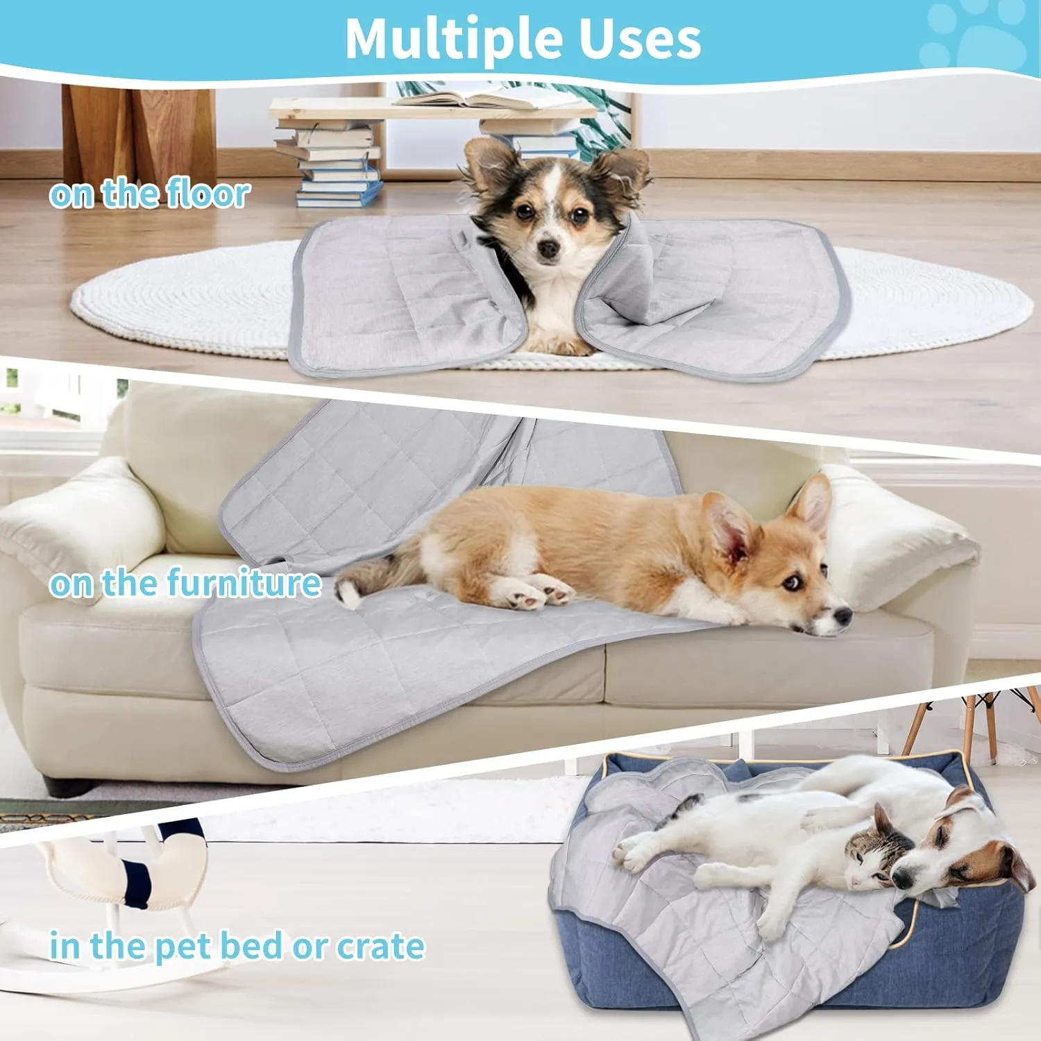 Dog Cooling Blanket, 0.4 Q-MAX Cooling Blanket For Large Dogs Washable, Cool To Touch Dog Blankets For Bed Cover, Soft Lightweight Cooling Dog Blanket Help Your Pet Sleep Well In Summer (48"62"/Grey)