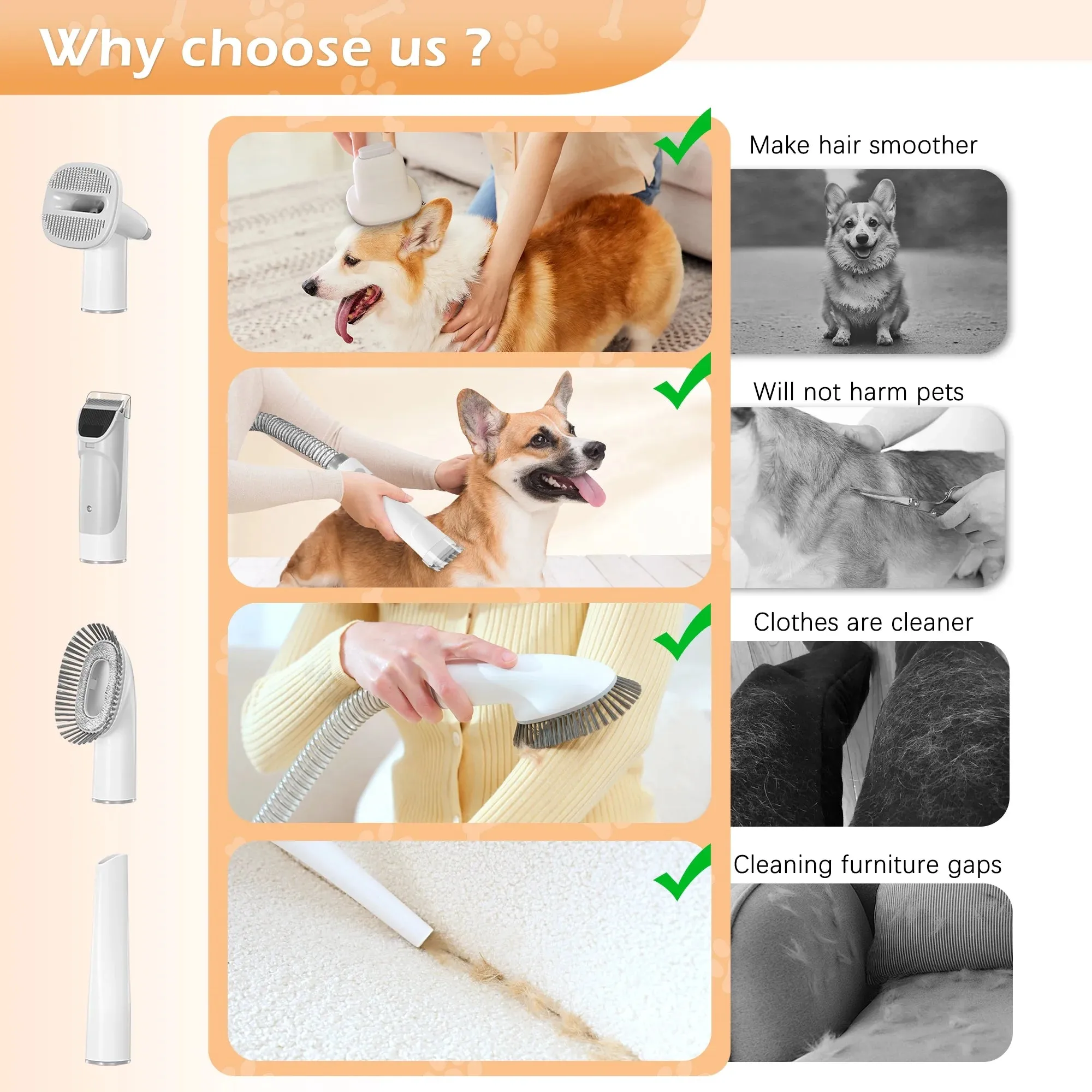 Dog Grooming Vacuum,4-In-1 Kit,Low Noise Dog Clippers and Grooming Supplies,9-Pack