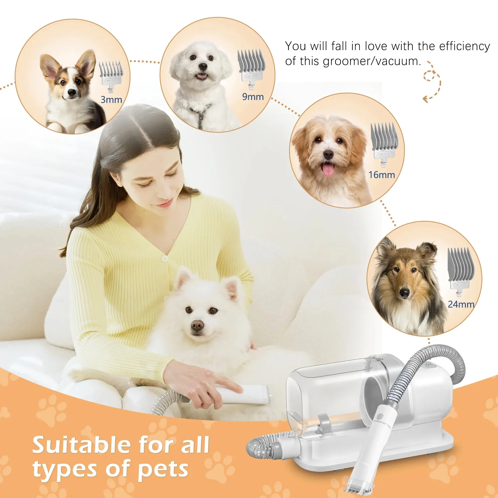 Dog Grooming Vacuum,4-In-1 Kit,Low Noise Dog Clippers and Grooming Supplies,9-Pack
