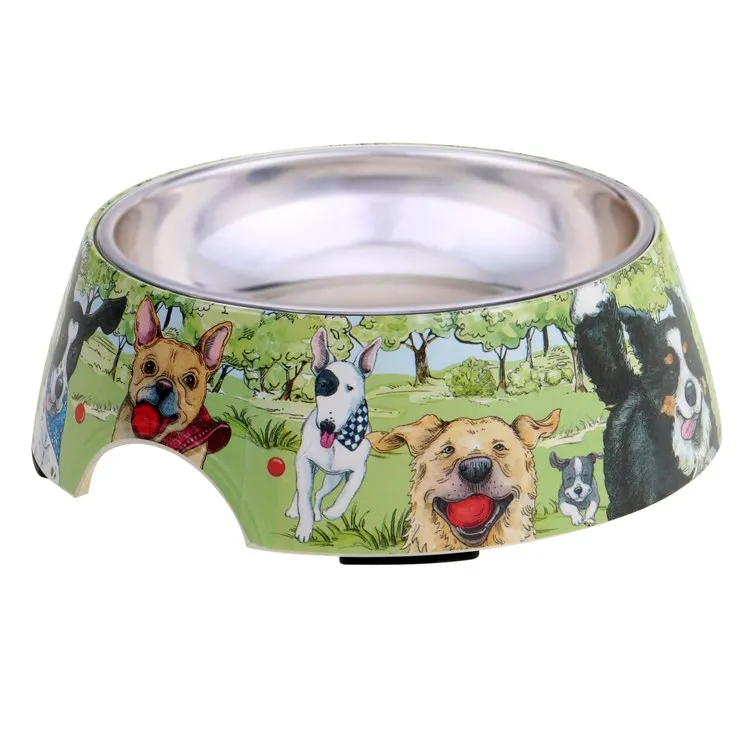 Dog Park Bamboo Fiber Pet Bowls with Stainless Steel Insert Set of 2