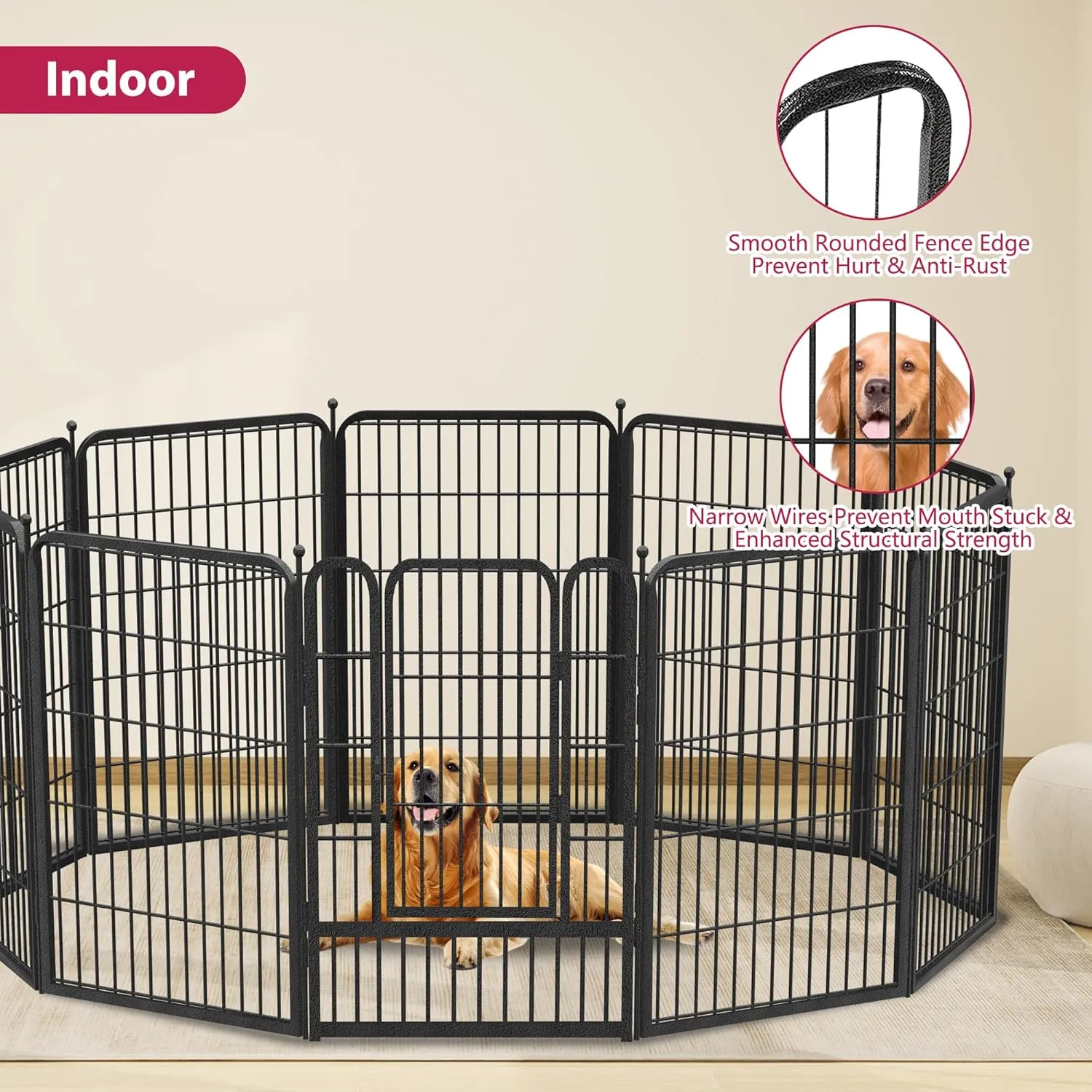 Dog Playpen Outdoor 32Inches Height 12 Panels Heavy Duty Metal Dog Fence with Doors Dog Pens for Medium/Small Dogs Portable Pet Puppy Playpen for Outdoor Indoor RV Camping Yard Black slive