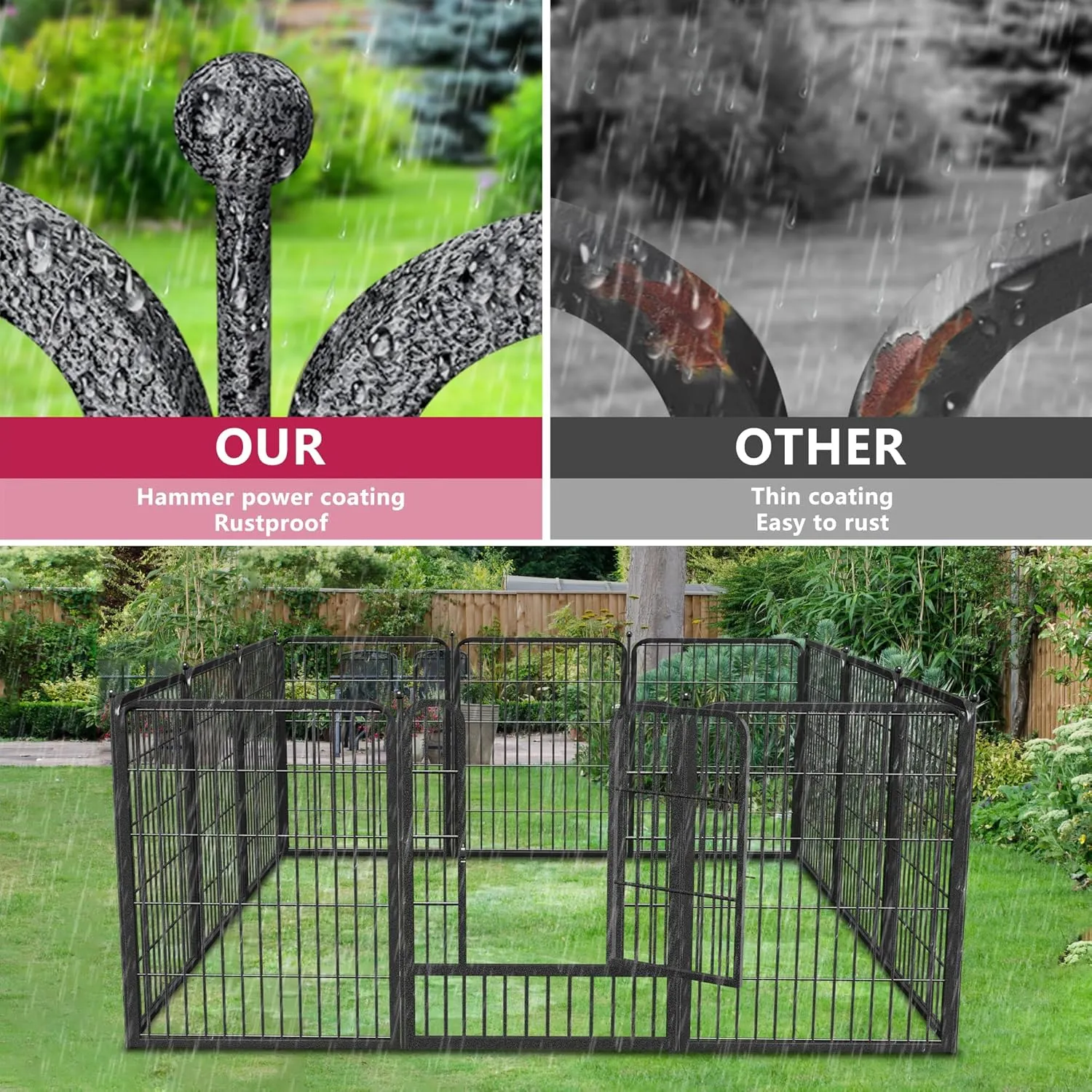 Dog Playpen Outdoor 32Inches Height 12 Panels Heavy Duty Metal Dog Fence with Doors Dog Pens for Medium/Small Dogs Portable Pet Puppy Playpen for Outdoor Indoor RV Camping Yard Black slive