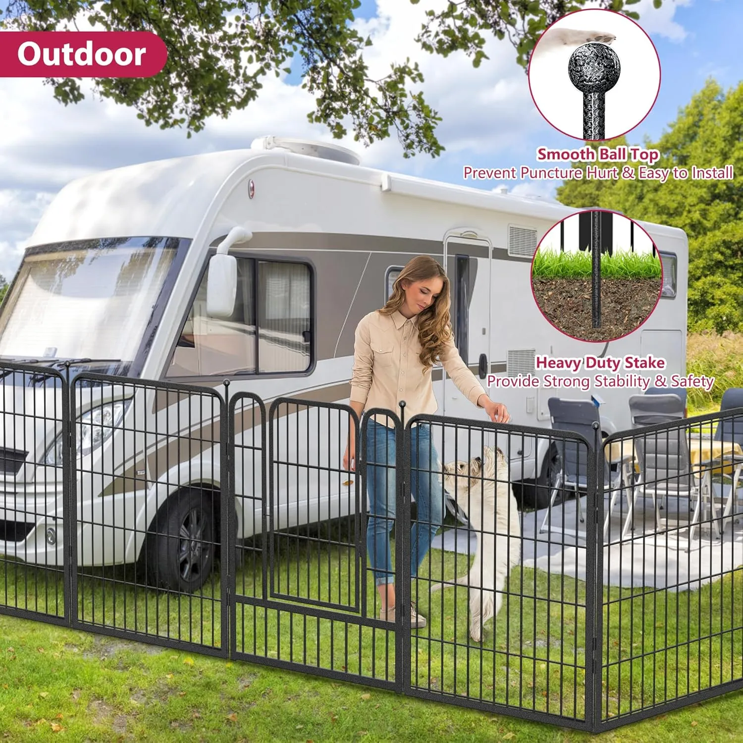 Dog Playpen Outdoor 32Inches Height 12 Panels Heavy Duty Metal Dog Fence with Doors Dog Pens for Medium/Small Dogs Portable Pet Puppy Playpen for Outdoor Indoor RV Camping Yard Black slive